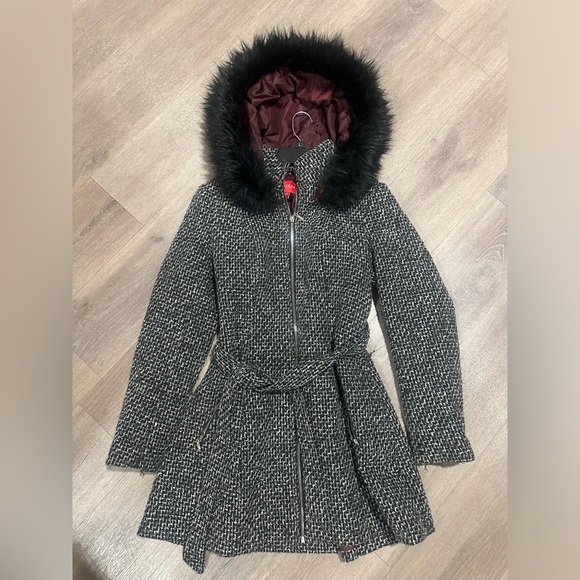 GUESS Faux-Fur-hooded Skirted coat winter peacoat - Picture 2 of 9